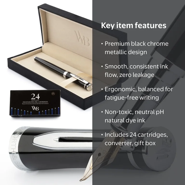 Wordsworth & Black Fountain Pen Set, Bent Nib, Includes 24 Pack