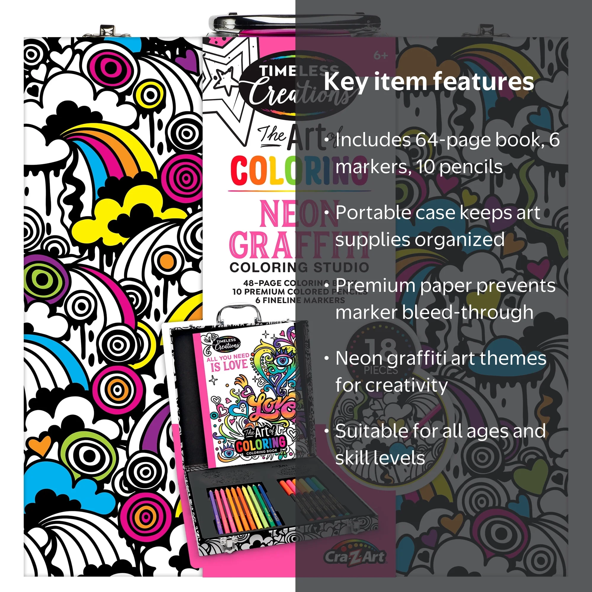 Cra-Z-Art Timeless Creations Adult Neon Graffiti Coloring Set