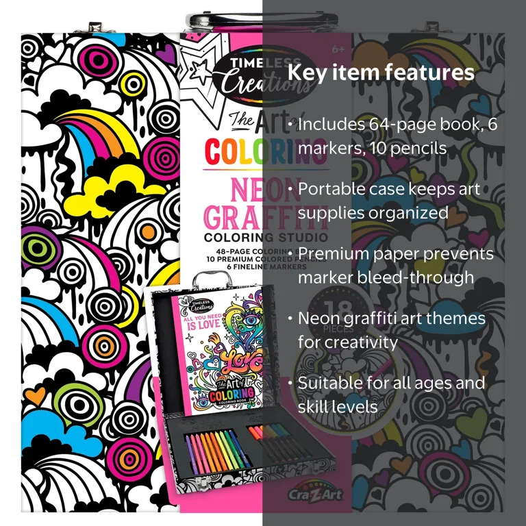 Cra-Z-Art Timeless Creations Adult Neon Graffiti Coloring Set