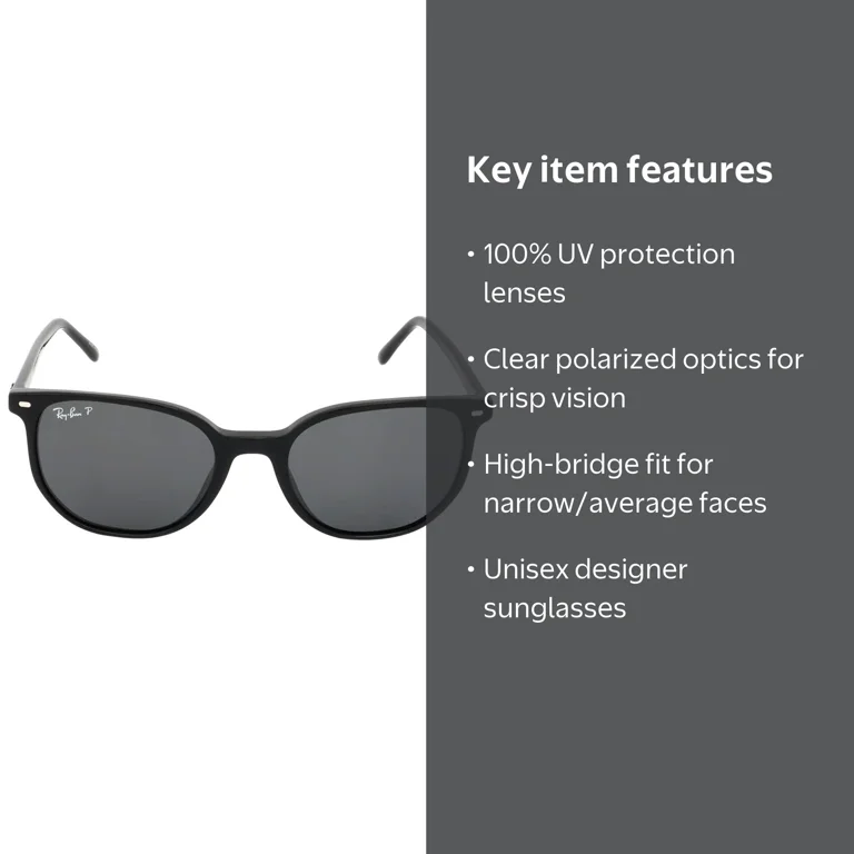 Ray Ban Unisex Elliot Series Polarized Black Square Sunglasses
