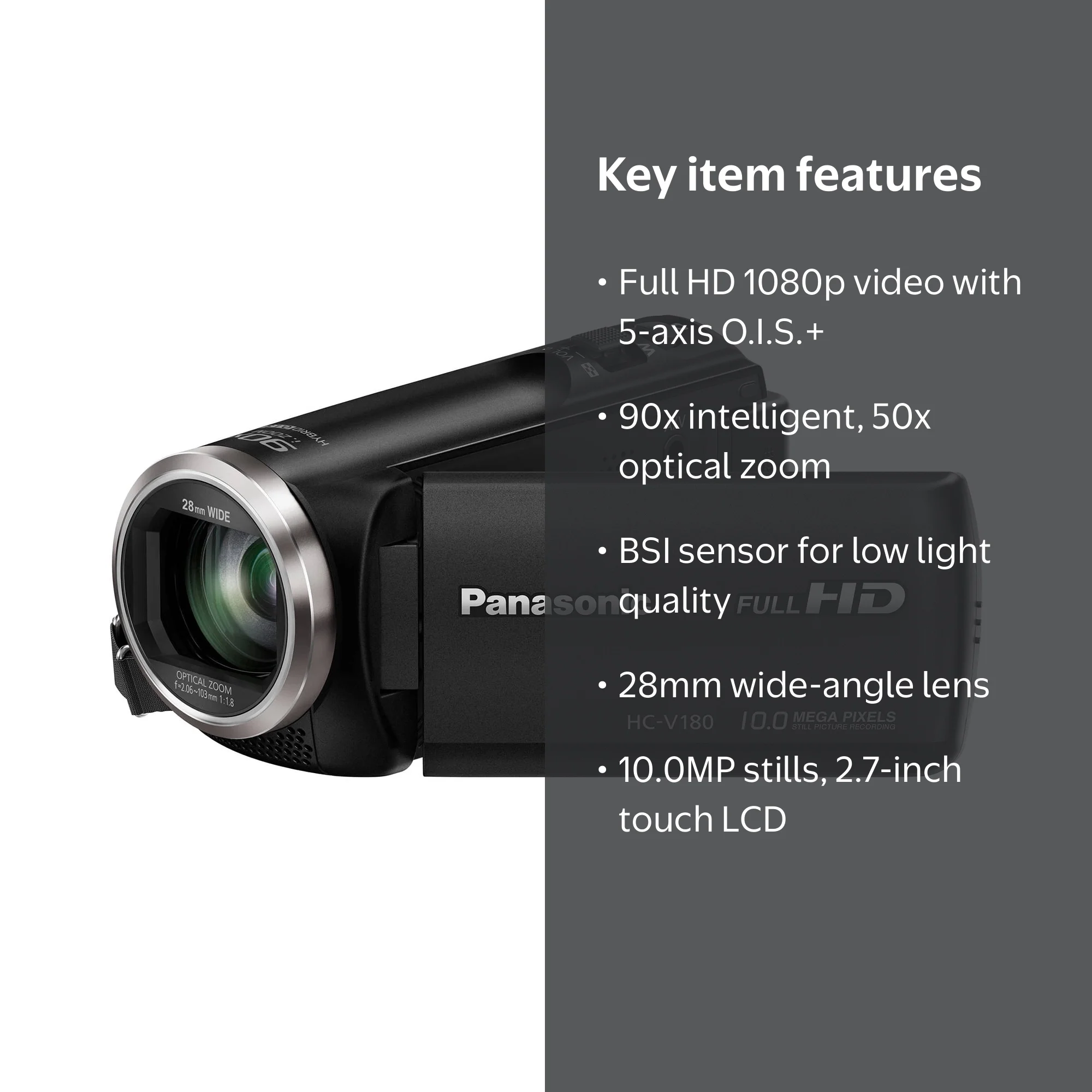 Panasonic HC-V180K Digital Video Camera - Full HD, 50x Optical