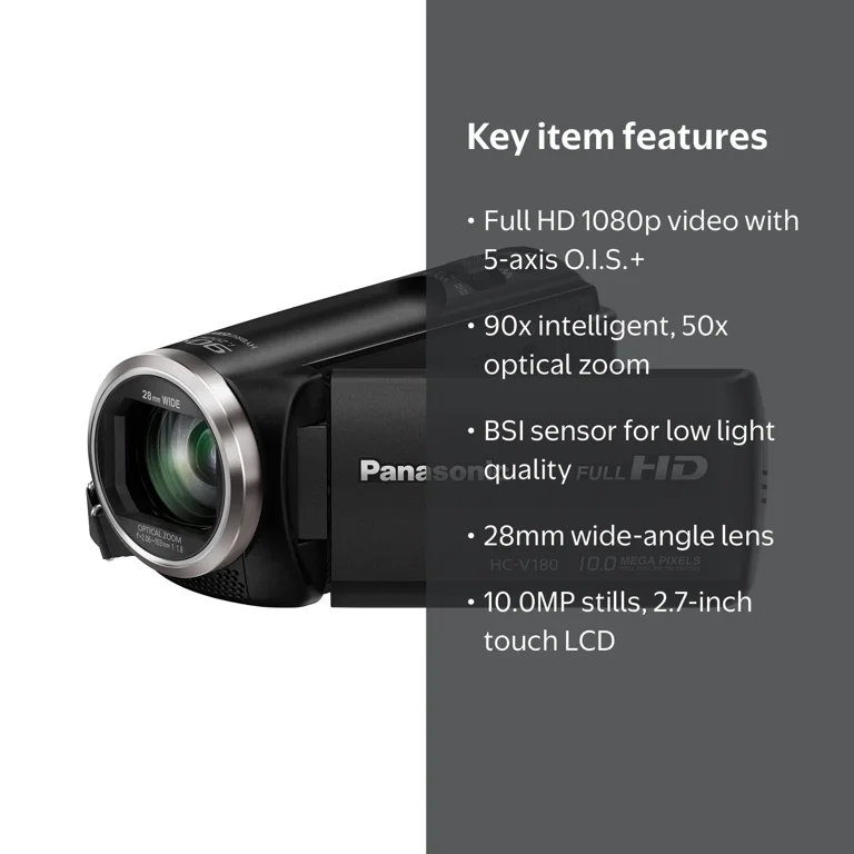 Panasonic HC-V180K Digital Video Camera - Full HD, 50x Optical