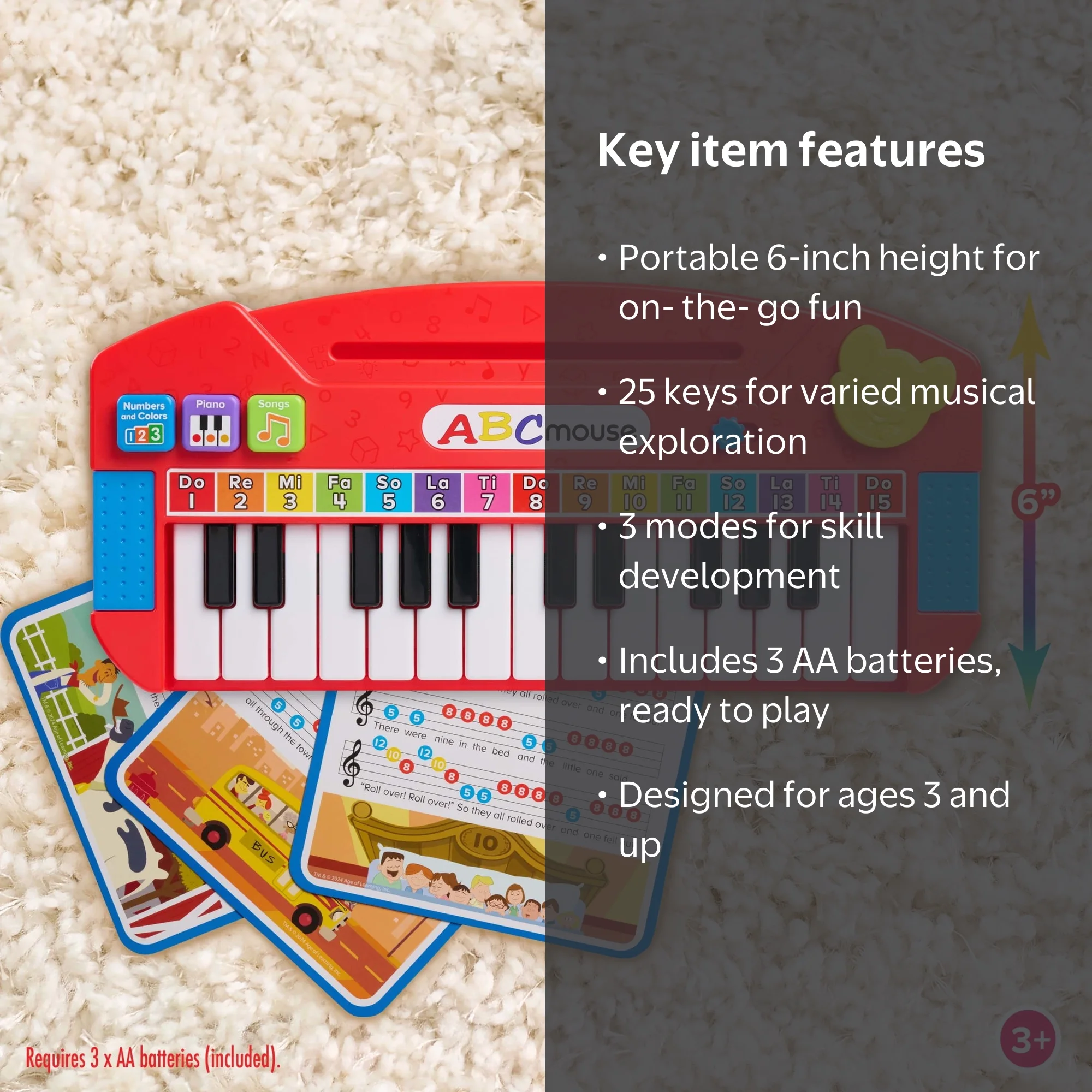 ABCMouse Play-Along Piano Kids Toy with 3 Learning Modes, 6-Key