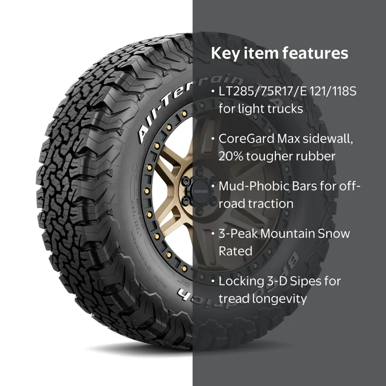 BFGoodrich All-Terrain KO2 LT285/75R17/E 121/118S Tire for Mud