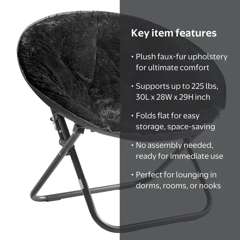 Mainstays Faux Fur Saucer™ Chair, Black + Black Frame - Walmart.com