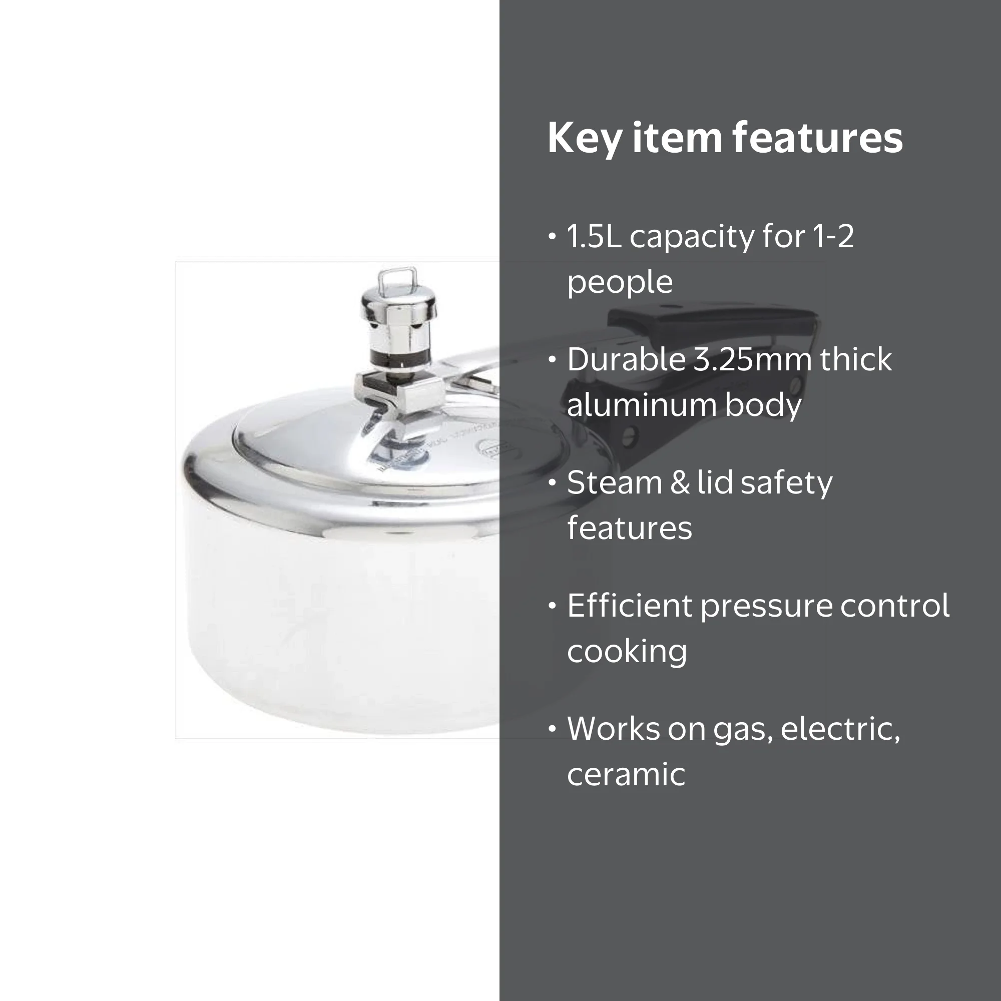 Hawkins A00 Classic Aluminum Pressure Cooker - 1.5 Litres
