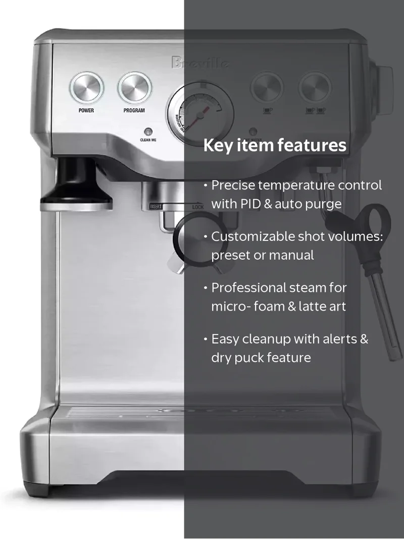 Breville The Infuser Espresso Machine, Silver, BES840XL with Pre