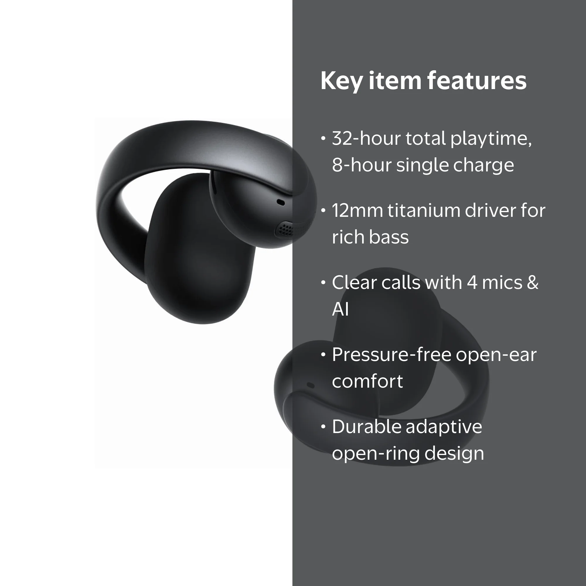 Soundcore AeroClip Open-Ear Earbuds Midnight Black High-Res Sound