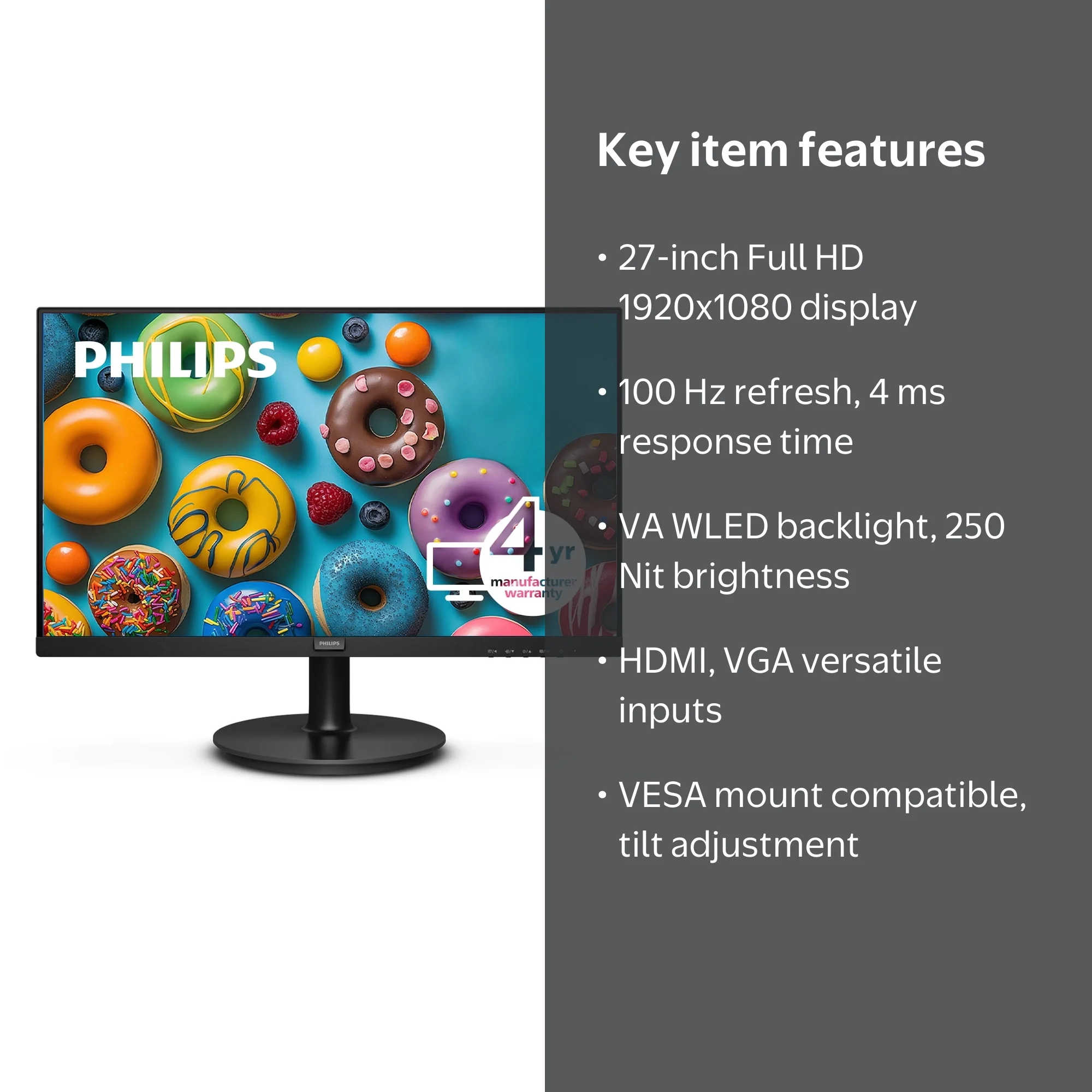 Philips, Full HD LED Monitor, 271V8LBS, 27 inch WLED display