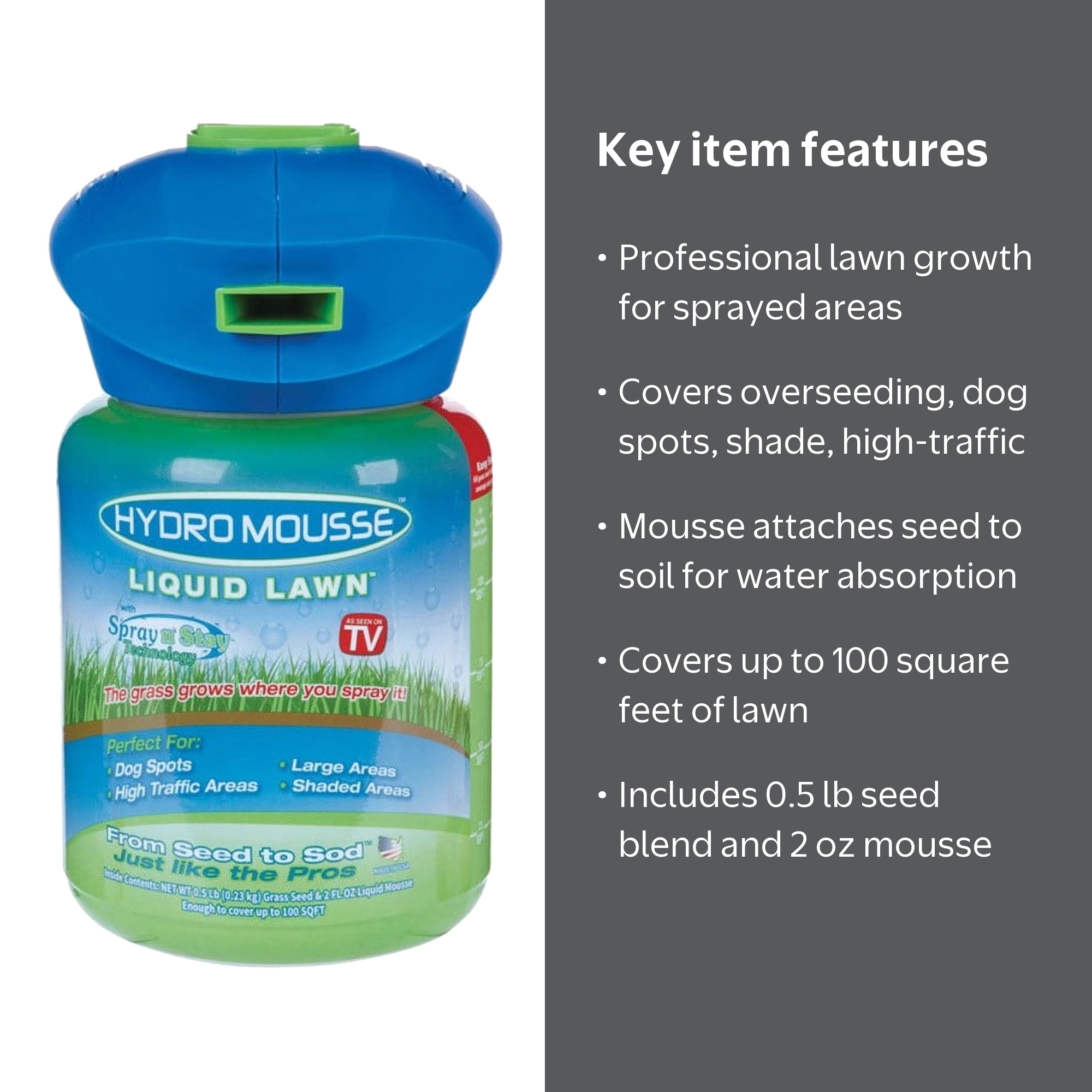 Hydro Mousse, Liquid Lawn, 0.5 lb, Full Sun Grass Seed Blend