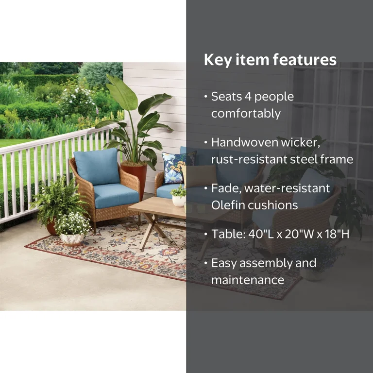 Mainstays Chelsea Outdoor Patio Steel 4-Pieces Deeping Seating Set