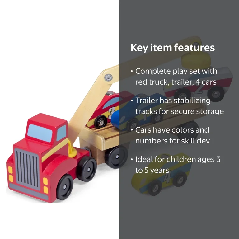 Melissa & Doug, Magnetic Car Loader Wooden Toy Set, 4 Cars and
