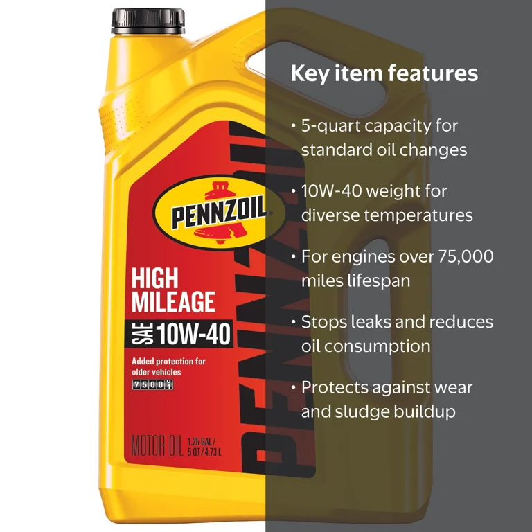 Pennzoil High Mileage 10W-40 Motor Oil, 5 Quart - Walmart.com