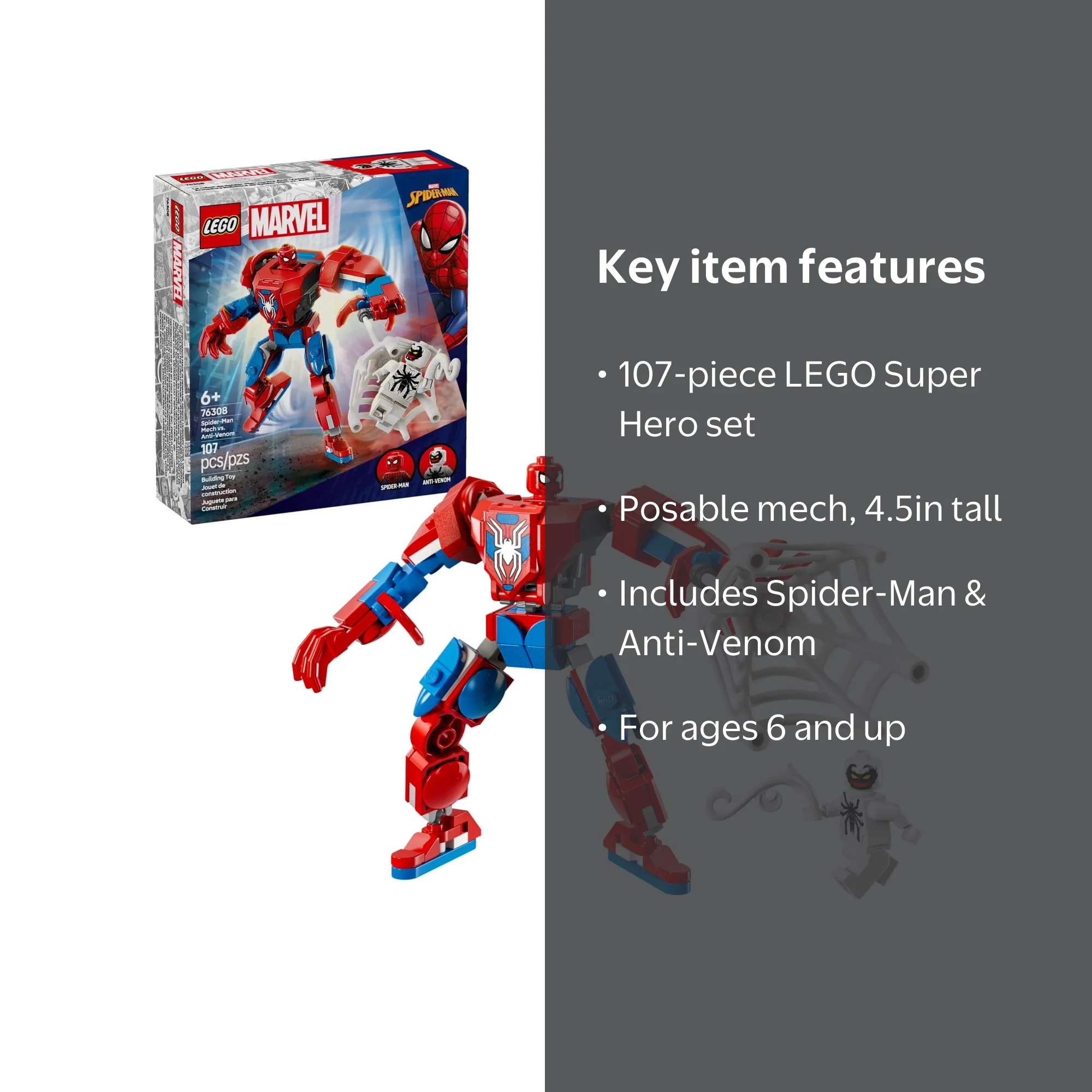 LEGO, Marvel Spider-Man Mech vs Anti-Venom Building Set, 76308