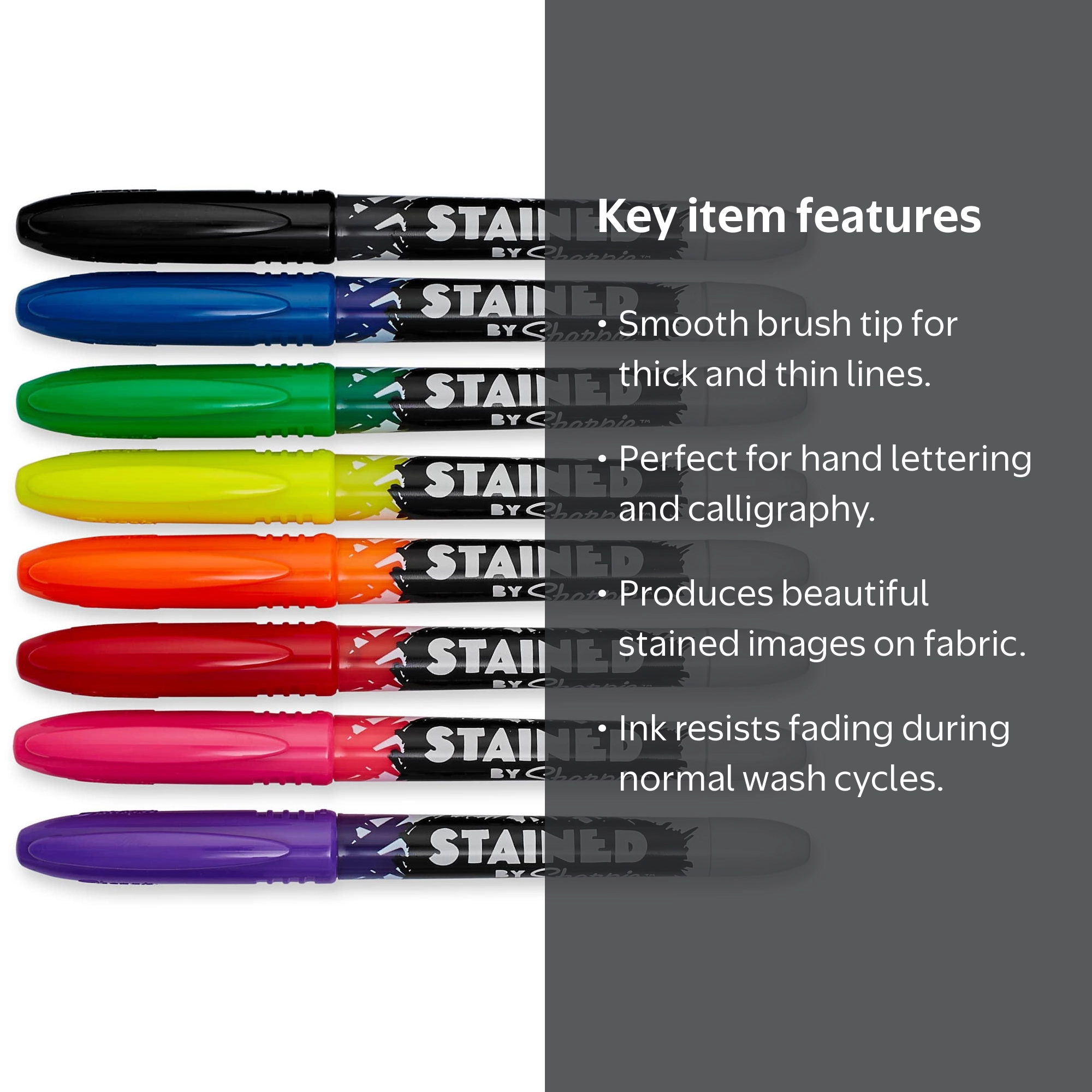 Sharpie, Fabric Markers, 8 Count, Assorted Colors with Brush Tip