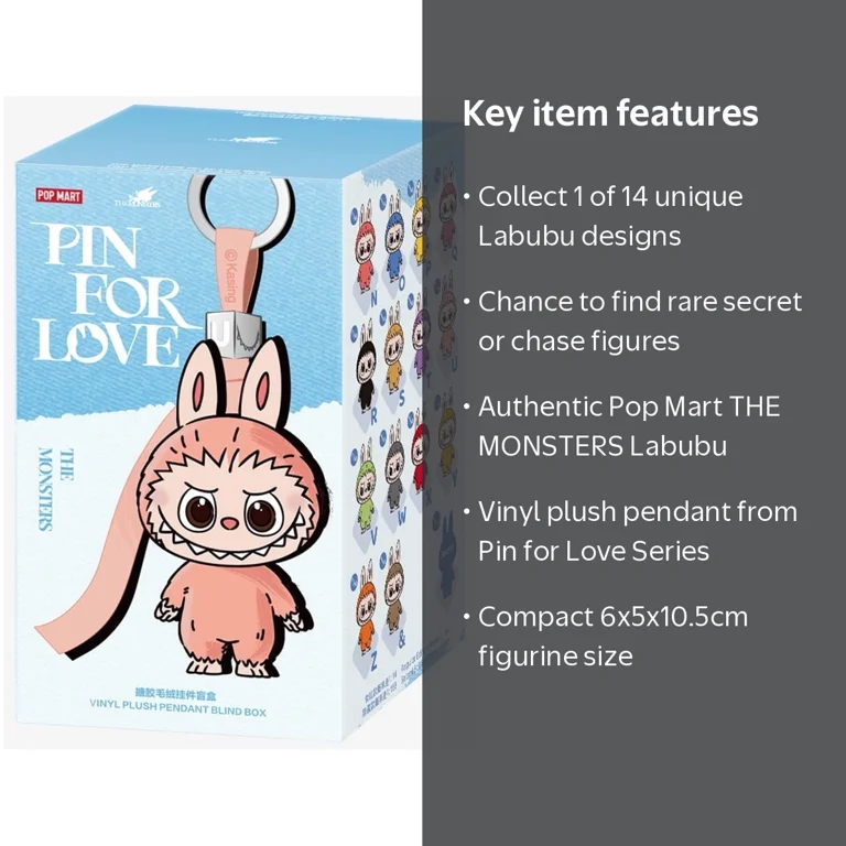 Pop Mart, THE MONSTERS Labubu Pin, Vinyl Plush Pendant, Blind Box