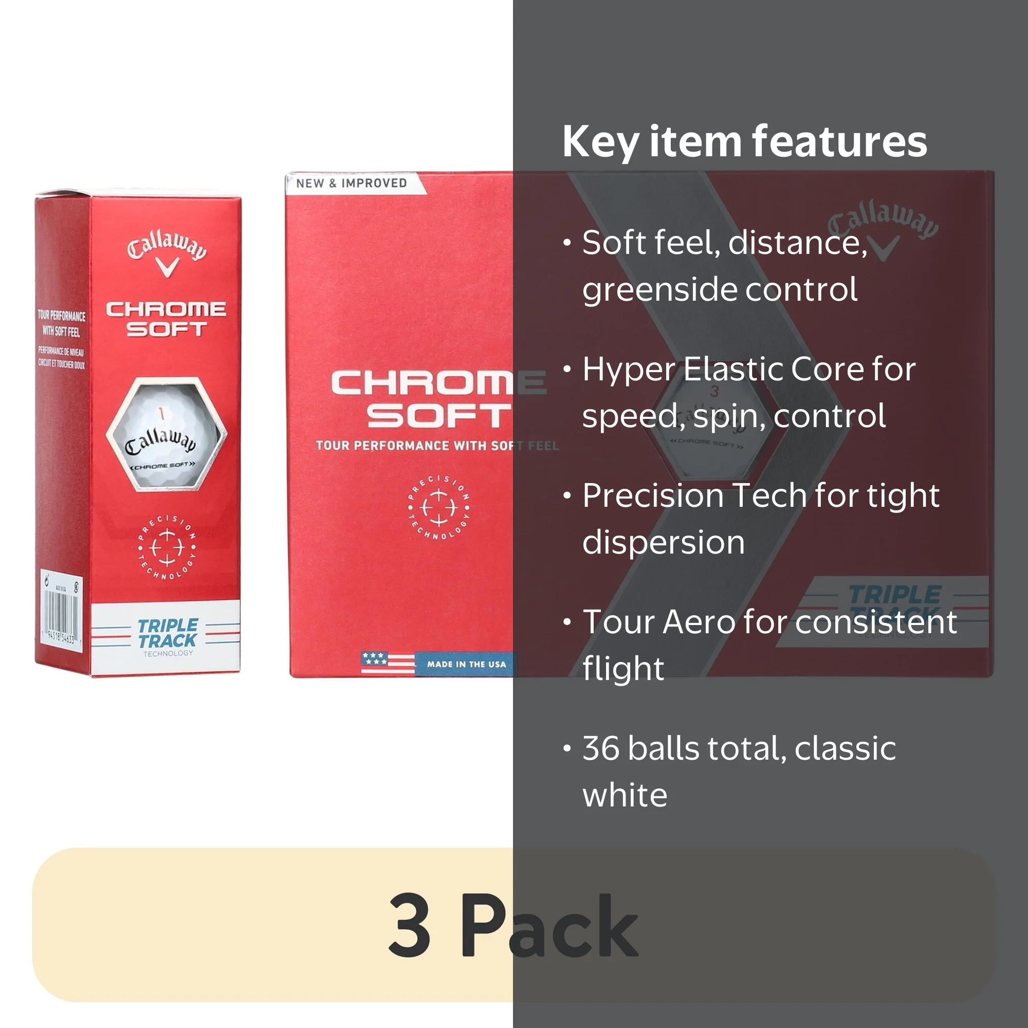 Callaway Chrome Soft Triple Track Golf Balls - Longer Distance