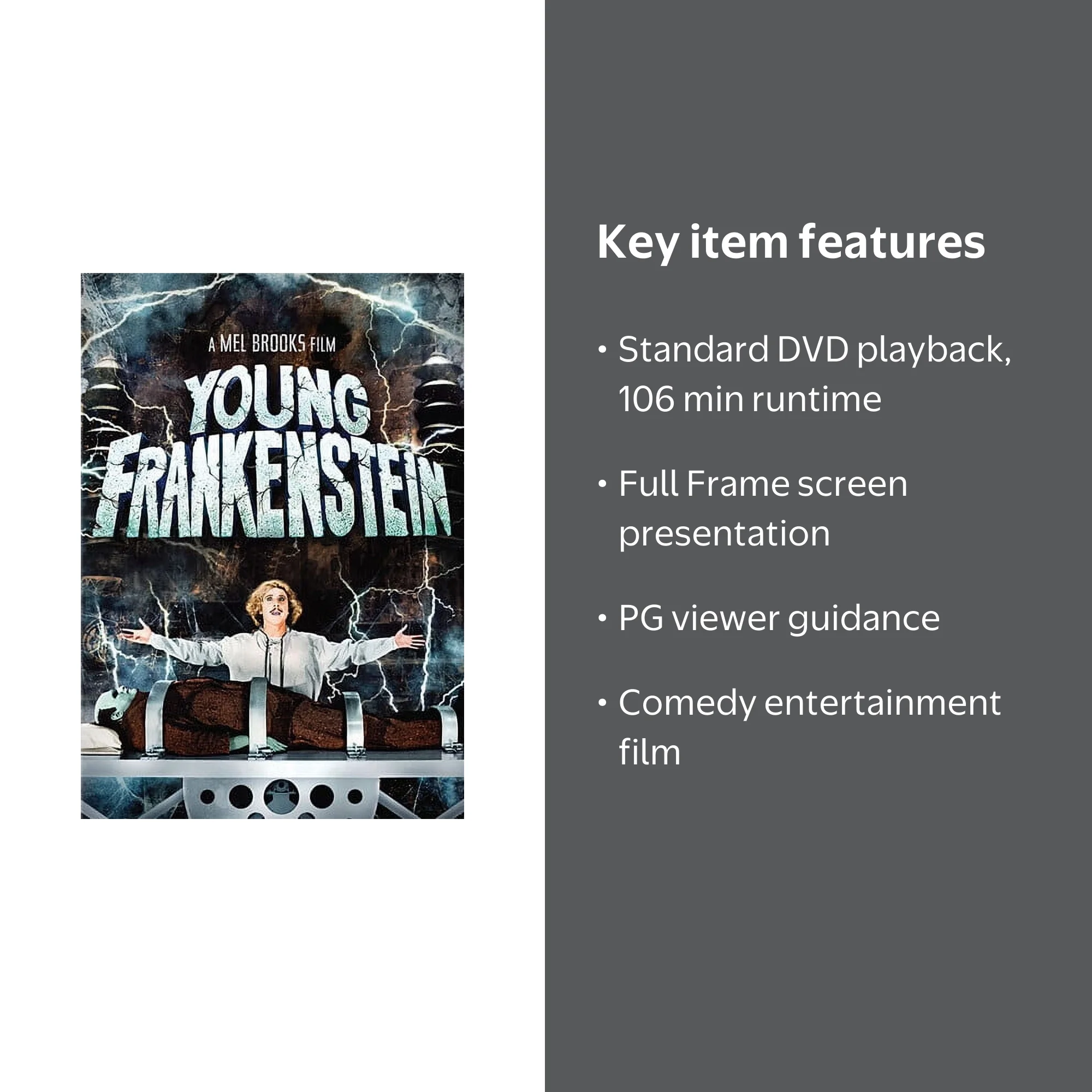 Young Frankenstein Comedy Movie (DVD) by Mel Brooks, Starring Gene