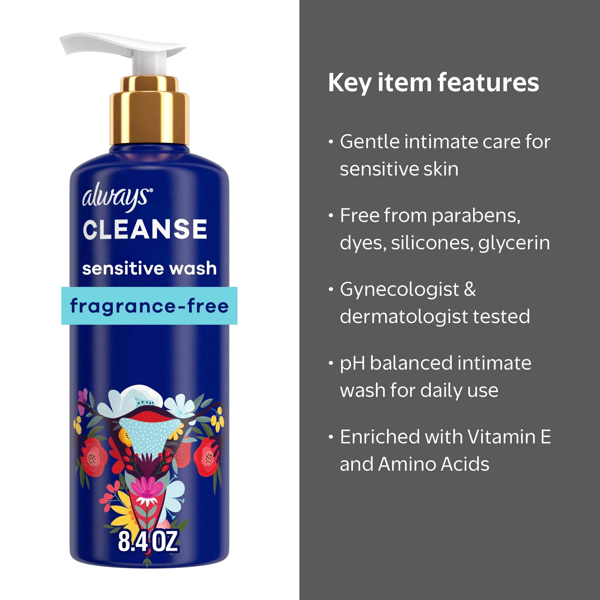 Always Cleanse Feminine Unscented Personal Cleanser, pH Balanced