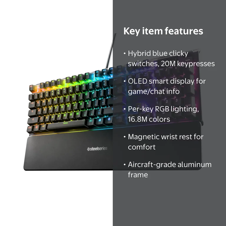 SteelSeries Apex 5 Mechanical Gaming Keyboard – Hybrid Blue Switch