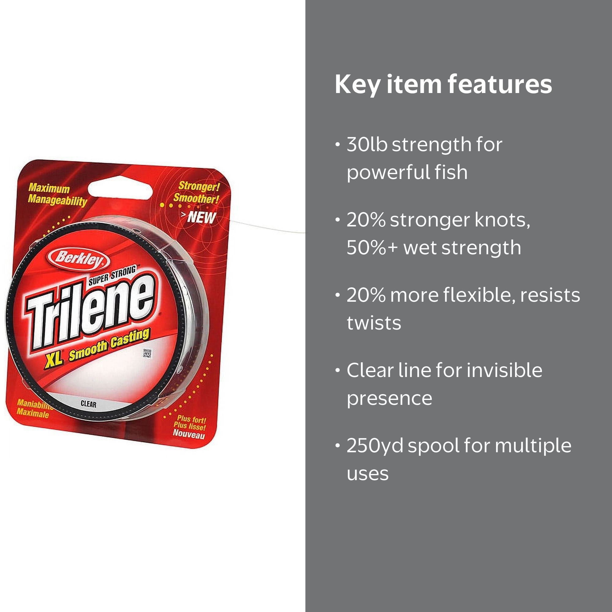 Berkley Trilene XL Monofilament Fishing Line, Clear, 30lb Strength