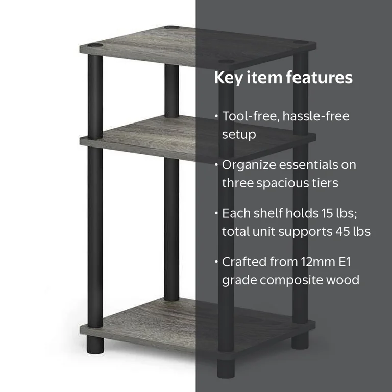 Furinno, End Table, 3-Tier Turn-N-Tube, French Oak Black - Walmart.com