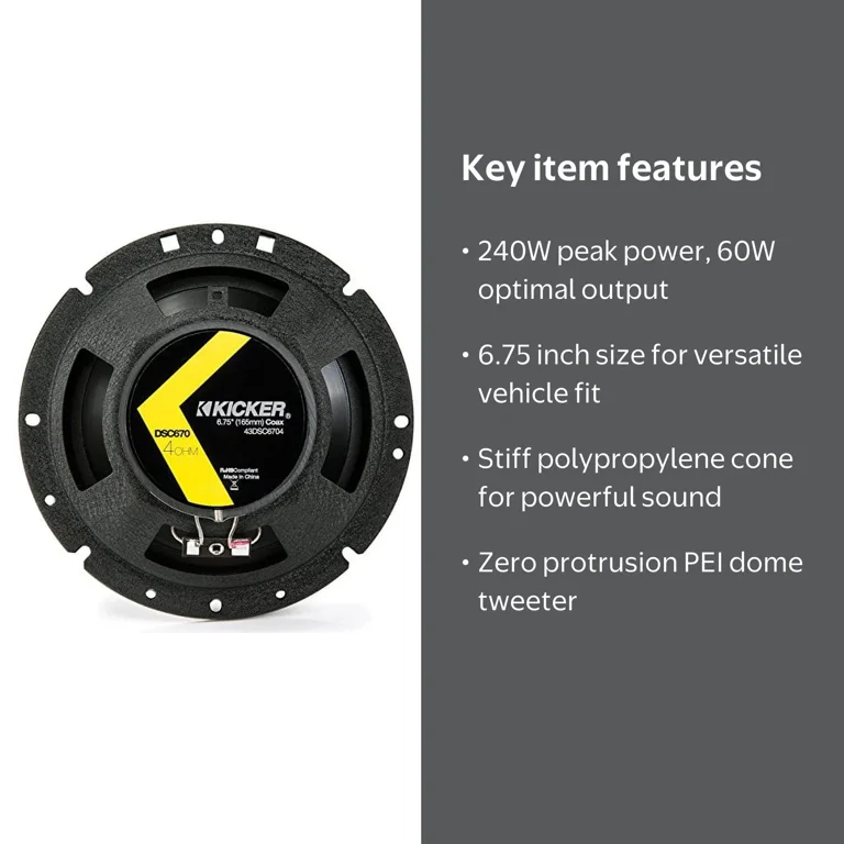 Kicker, Car Audio Coaxial Speakers, 43DS6704, 6.75