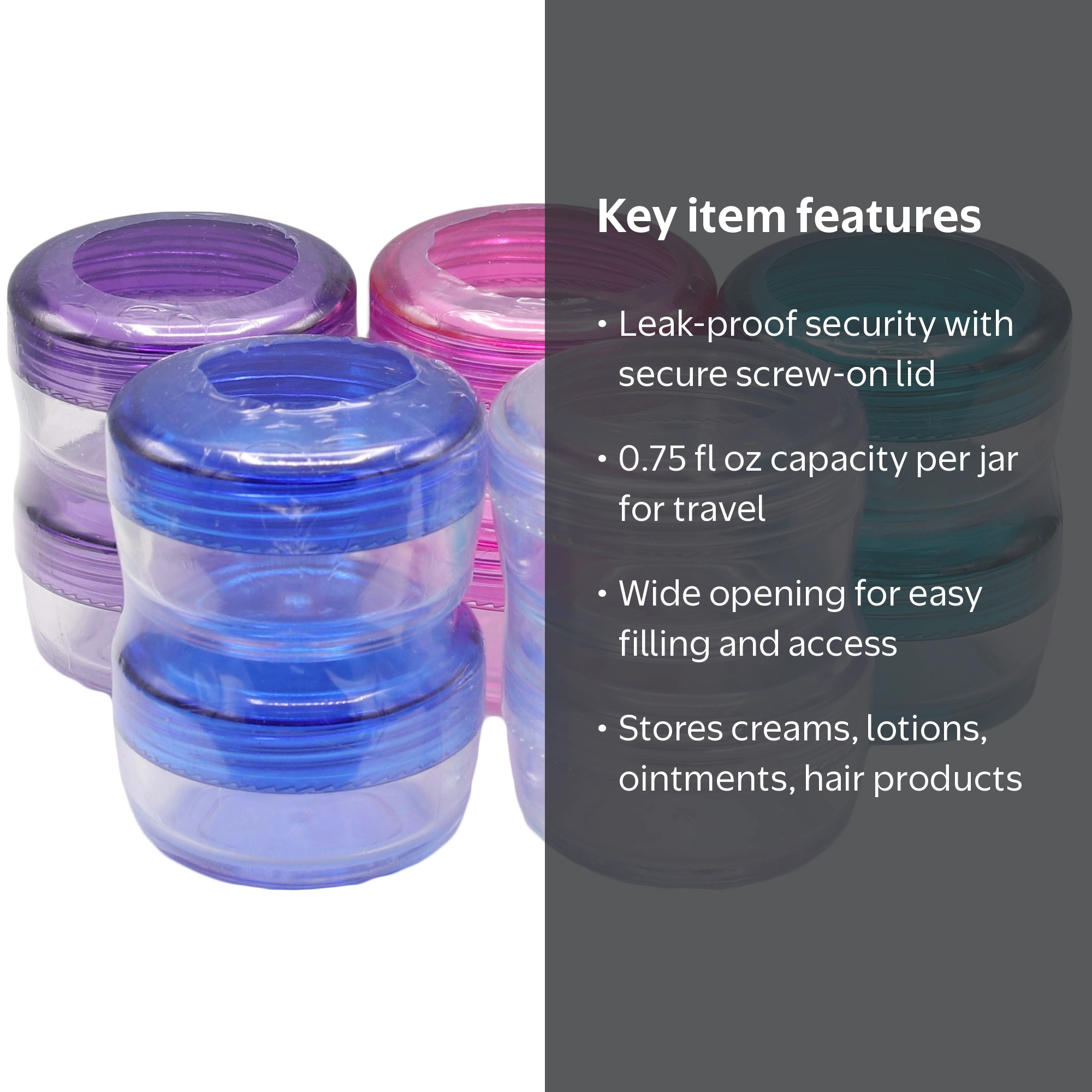 6 pack) Equate Travel Jars, Color May Vary, 0.75 fl oz, 2 Count