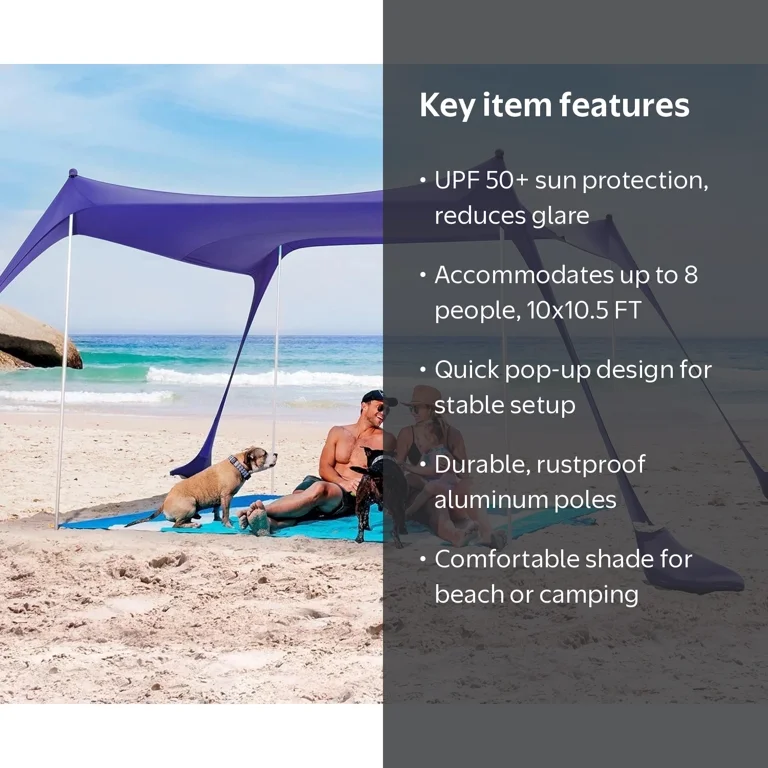 NEIGHBORHOOD×NGAP Sun Ninja, Pop-Up Beach Tent, 10x10 ft, Navy Blue Sun Shelter