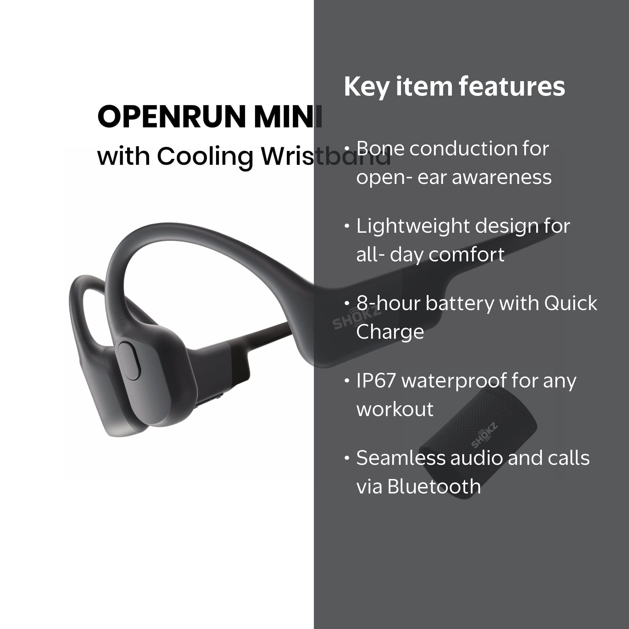 Shokz OpenRun Mini Bone Conduction Waterproof Bluetooth Headphones