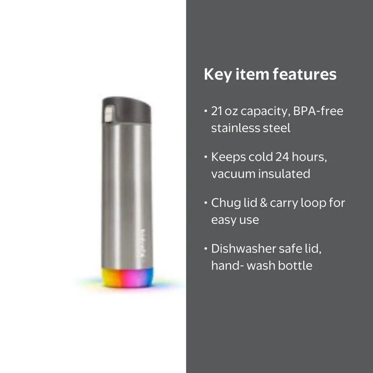 HidrateSpark HI-006-001 21 oz PRO Smart Water Bottle - Brushed