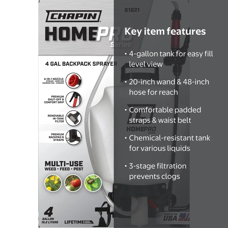 Chapin Homepro 61821 4-Gallon Backpack Sprayer for Lawn, Home and