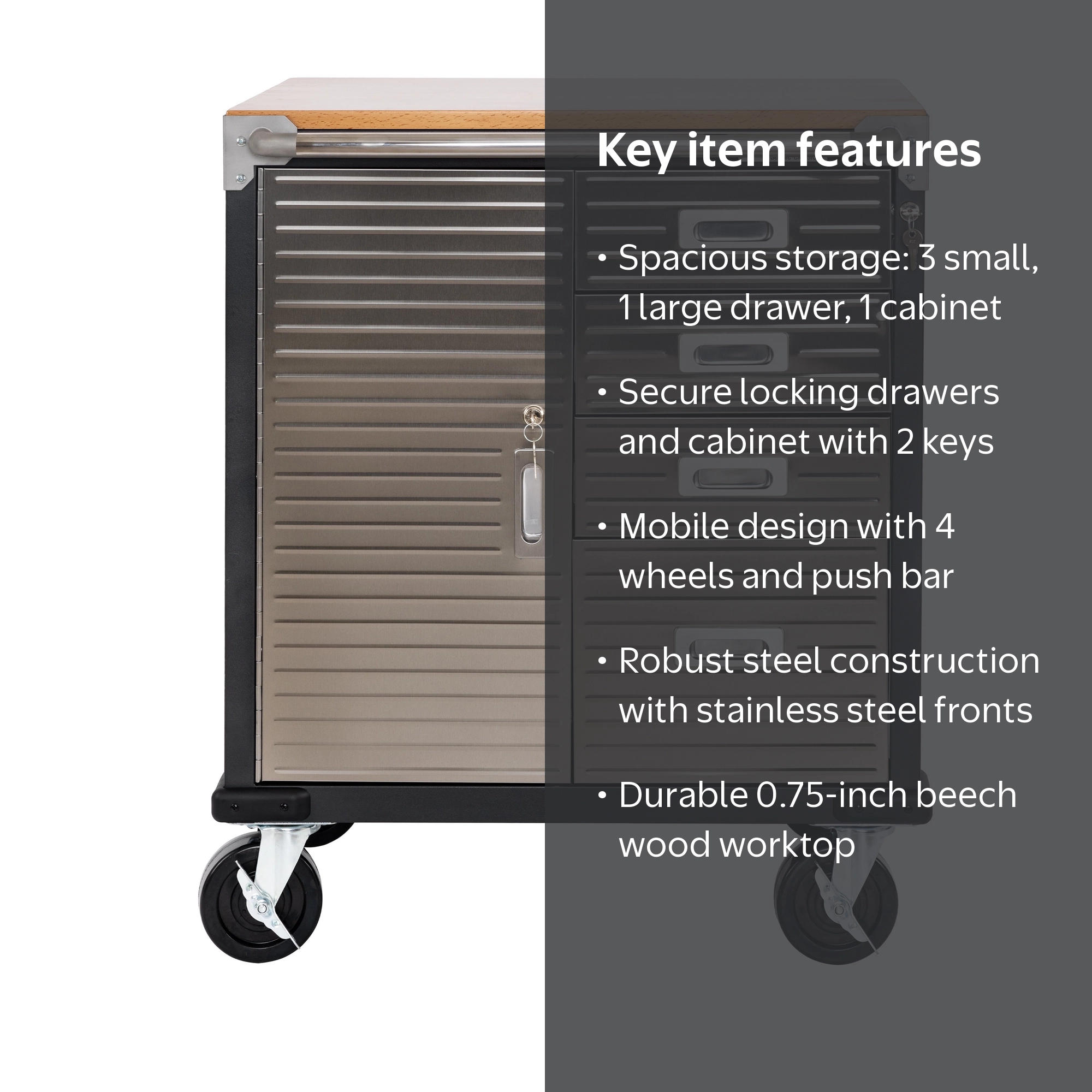 Seville UltraHD Rolling Workbench, Heavy Duty, 1-Door, 4-Drawer