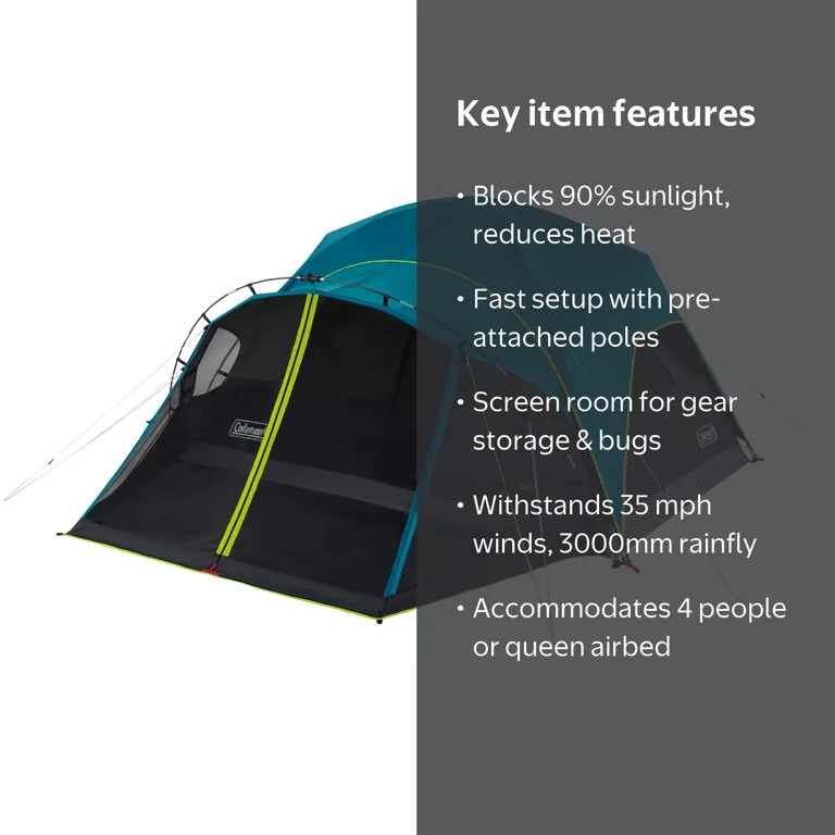 Coleman 4-Person Fast Pitch Blackout Dome Camping Tent with Screen