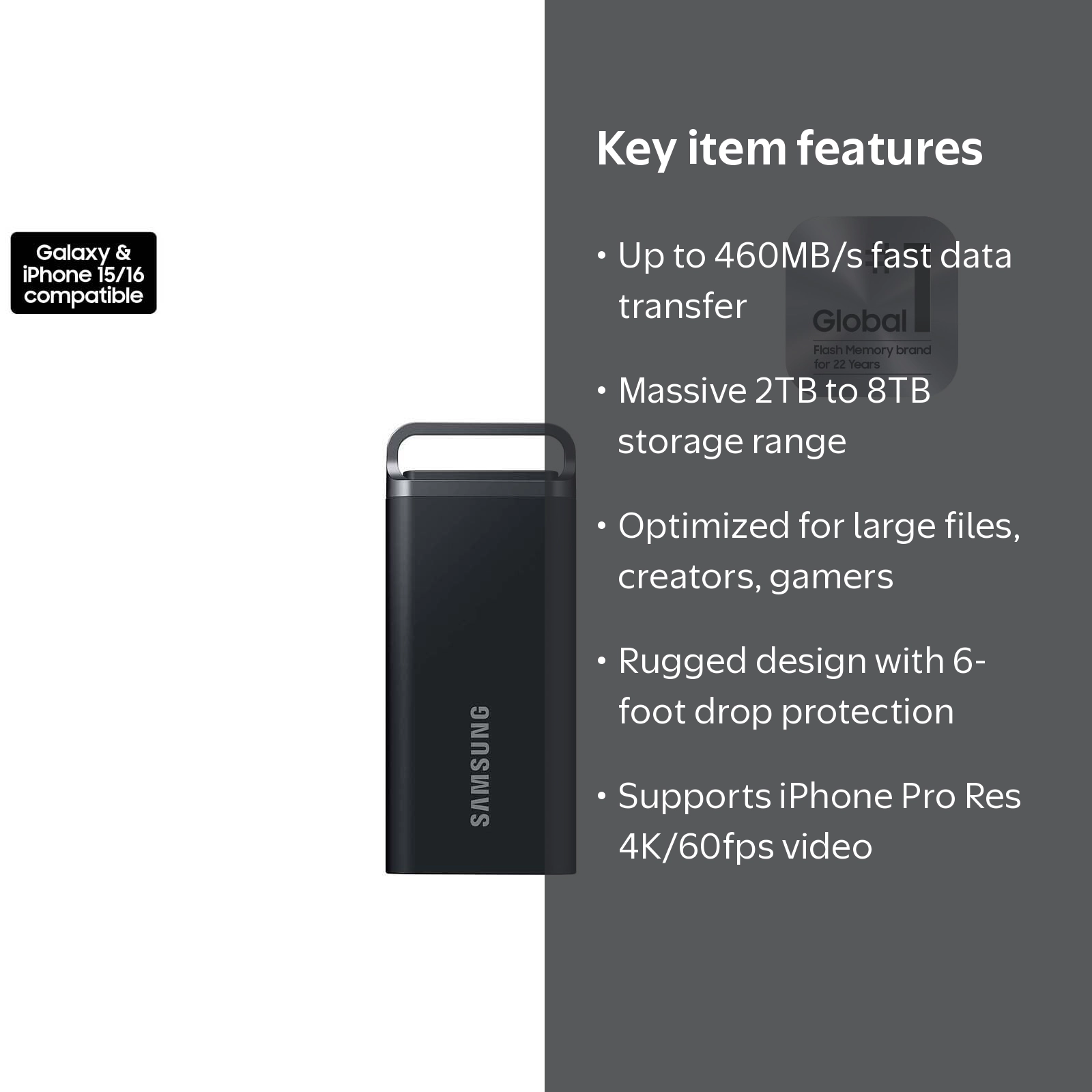 Samsung, Portable SSD, T5 EVO 2TB, USB 3.2 Gen 1, Black - Walmart.com