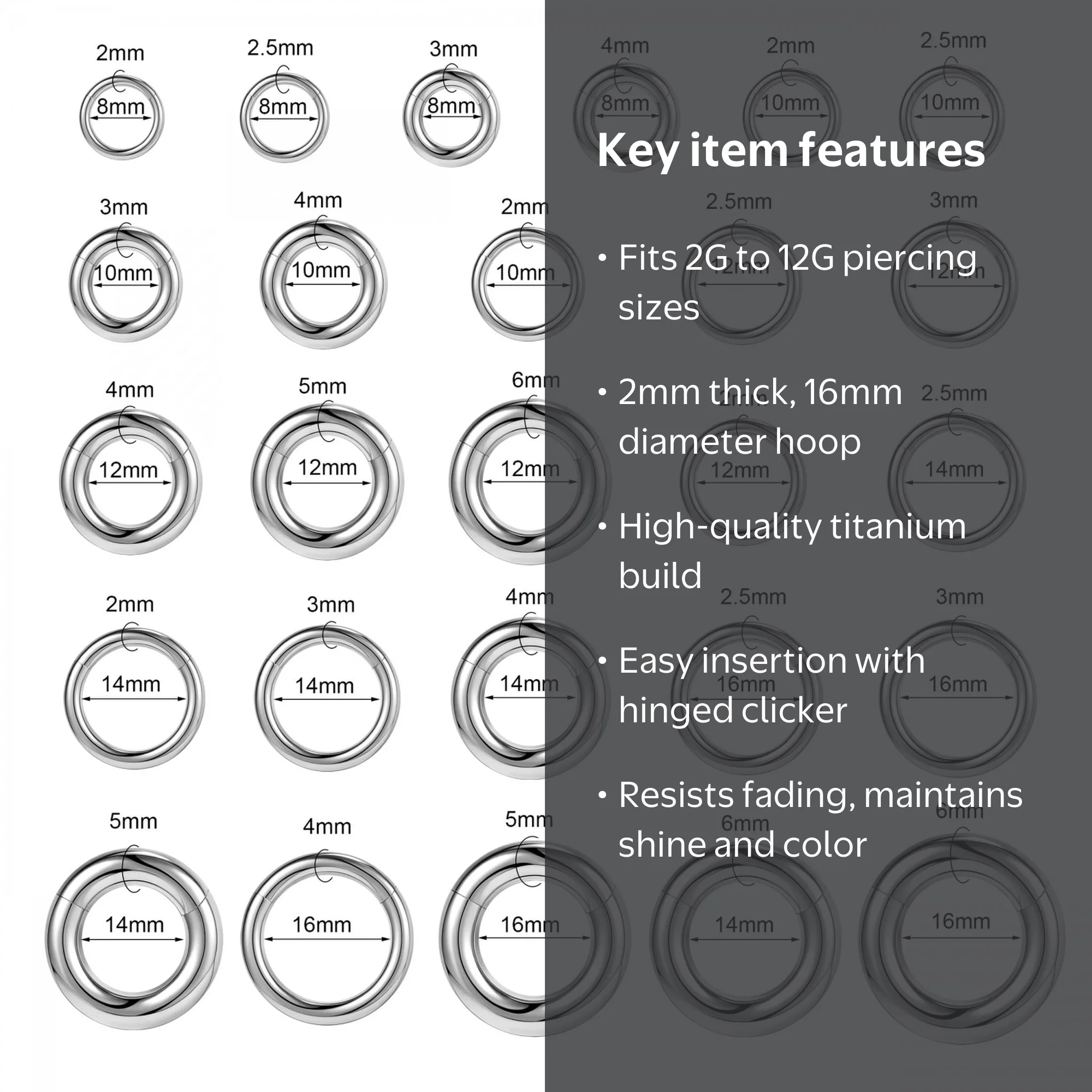 QQTDFG 2G-12G Titanium Hinged Large Septum Ring Clicker Ear Gauge