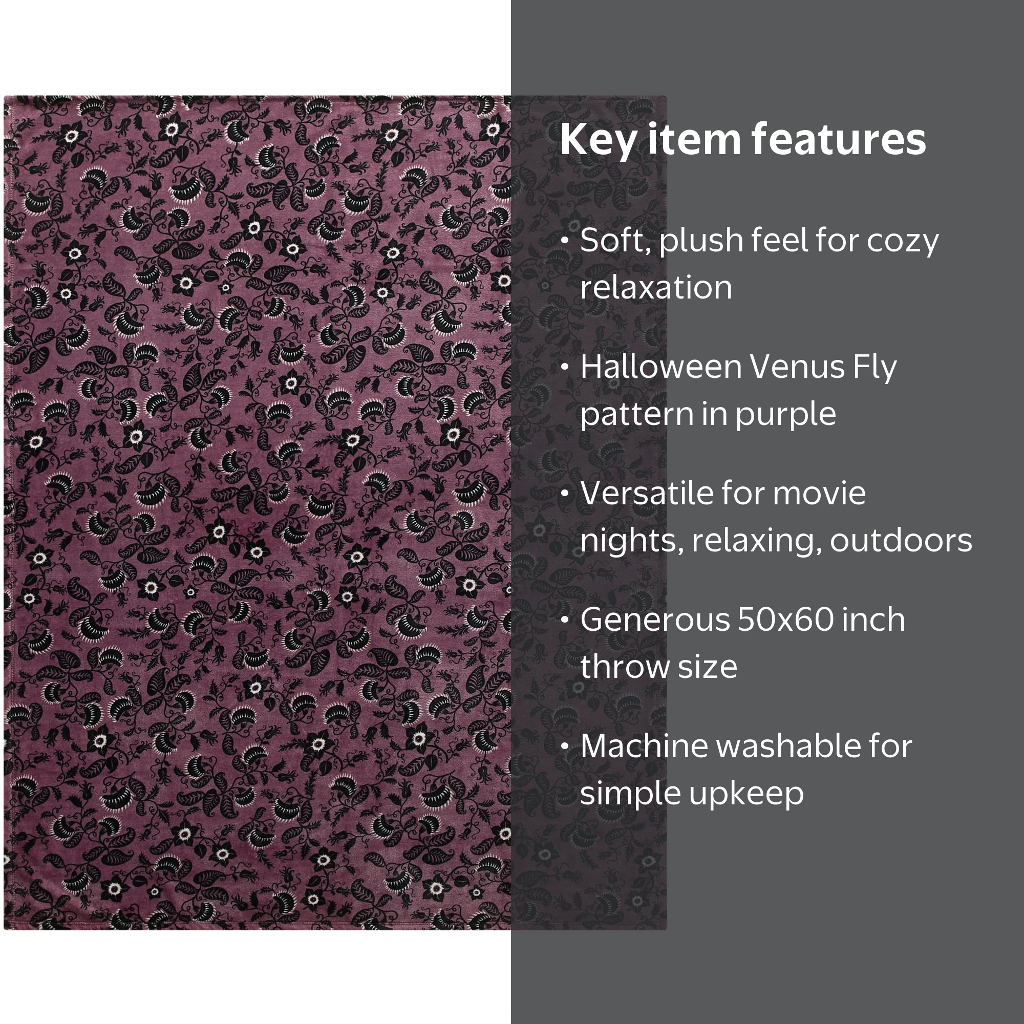 Way To Celebrate Venus Fly Print Throw Blanket, 50 in x 60 in