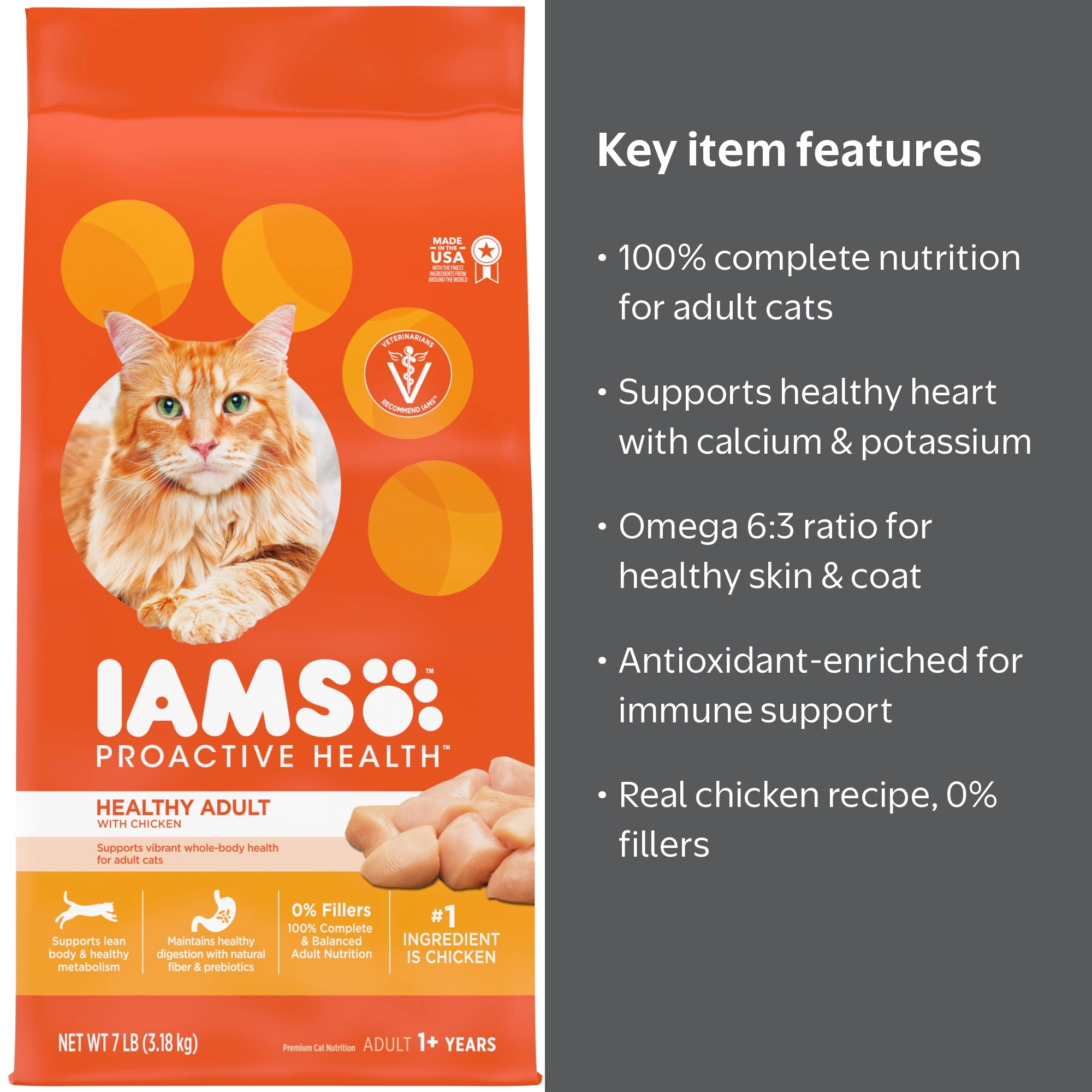 IAMS, Dry Cat Food, 7 Lb Bag, Chicken Recipe with Real Chicken