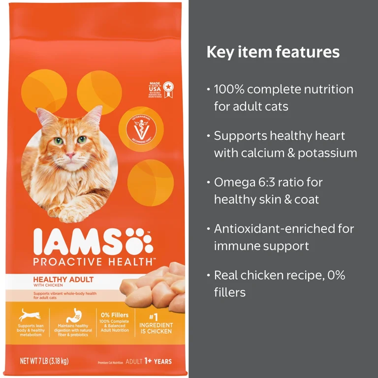 IAMS, Dry Cat Food, 7 Lb Bag, Chicken Recipe with Real Chicken