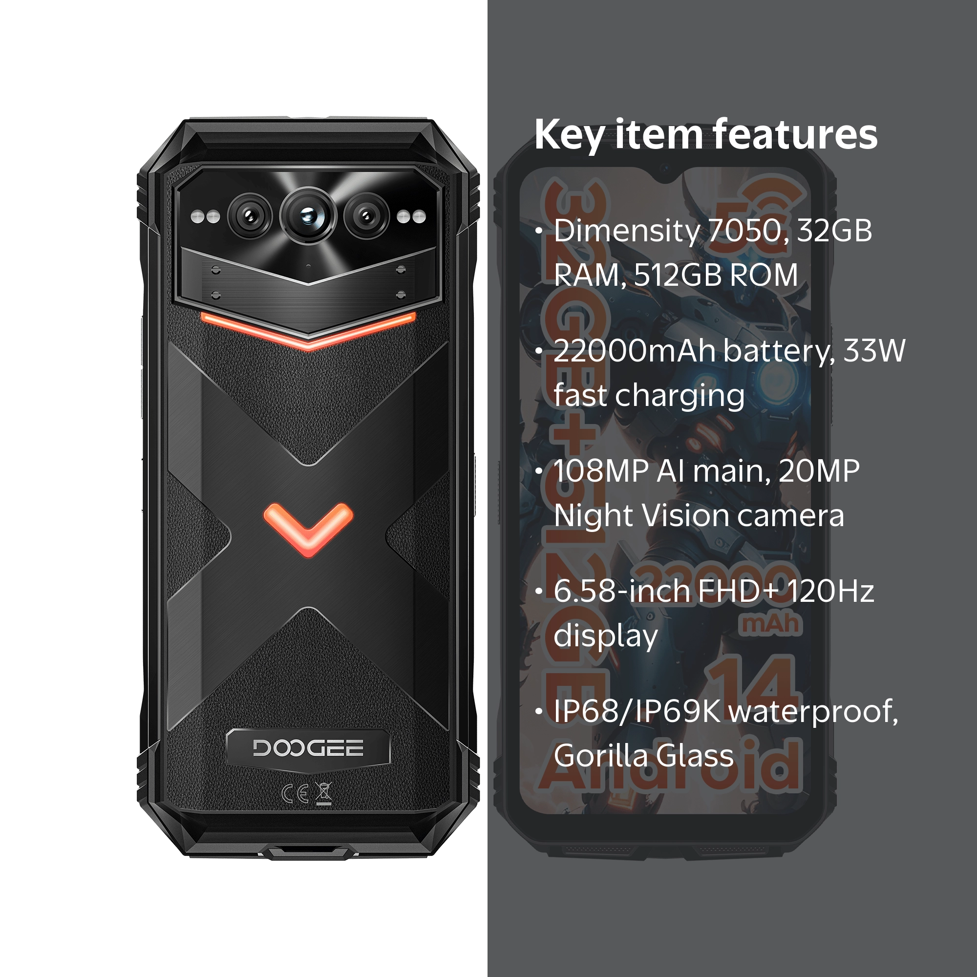 DOOGEE V MAX Pro(2025) 5G Rugged Phone, 22000mAh, 32GB+512GB/TF
