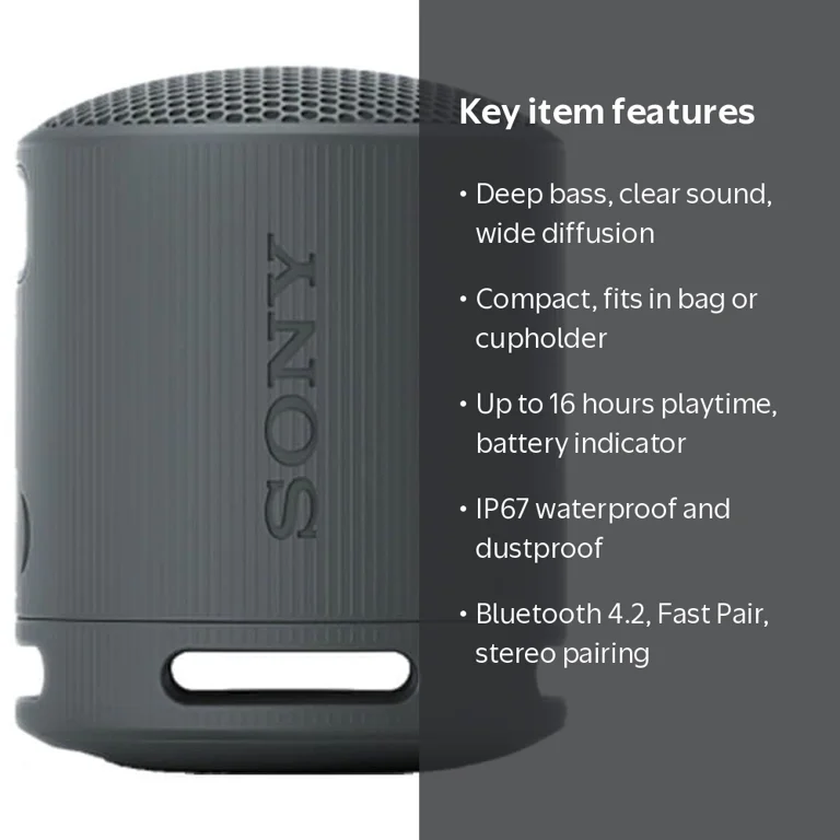 Sony, Wireless Bluetooth Speaker, Black, Waterproof, 16 Hours
