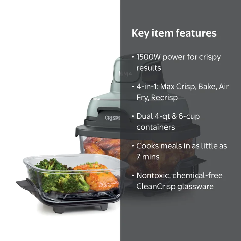 Ninja Crispi 4-in-1 Glass Air Fryer, 4 Qt & 6 Cup Containers
