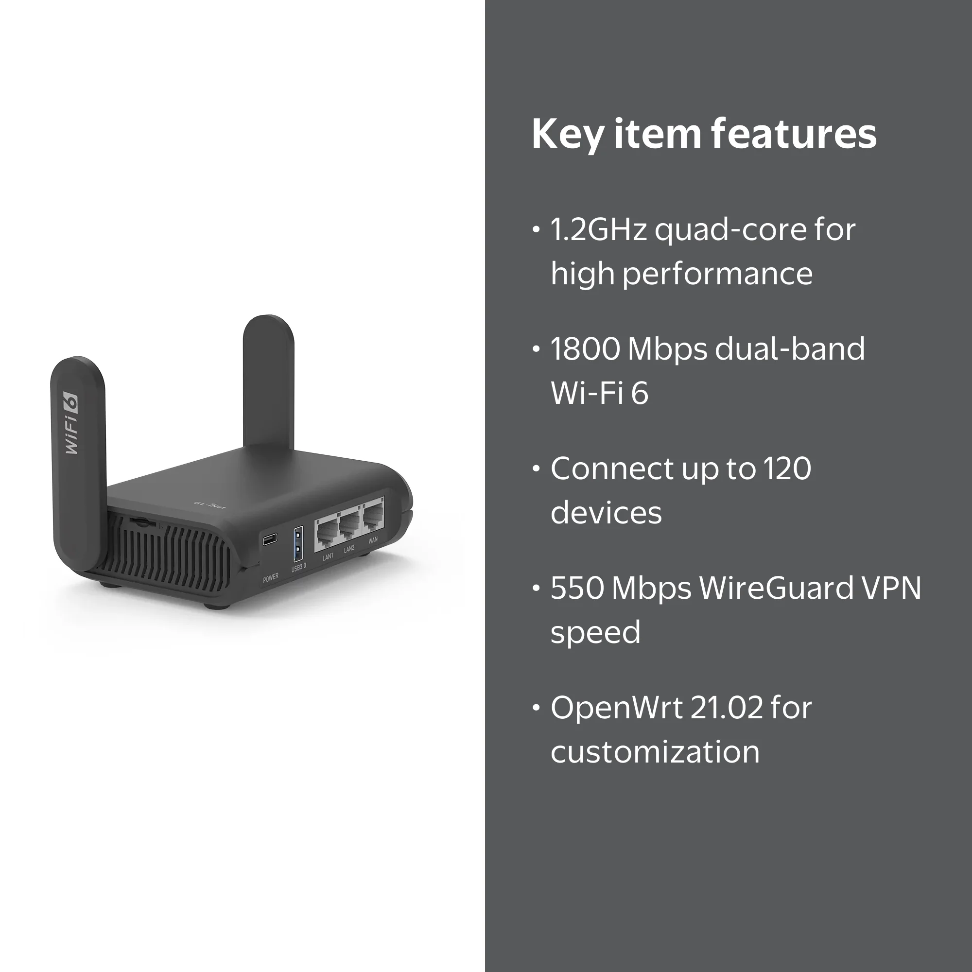 GL.iNet Slate AX GL-AXT1800 Portable Wi-Fi 6 Router, OpenVPN, NAS