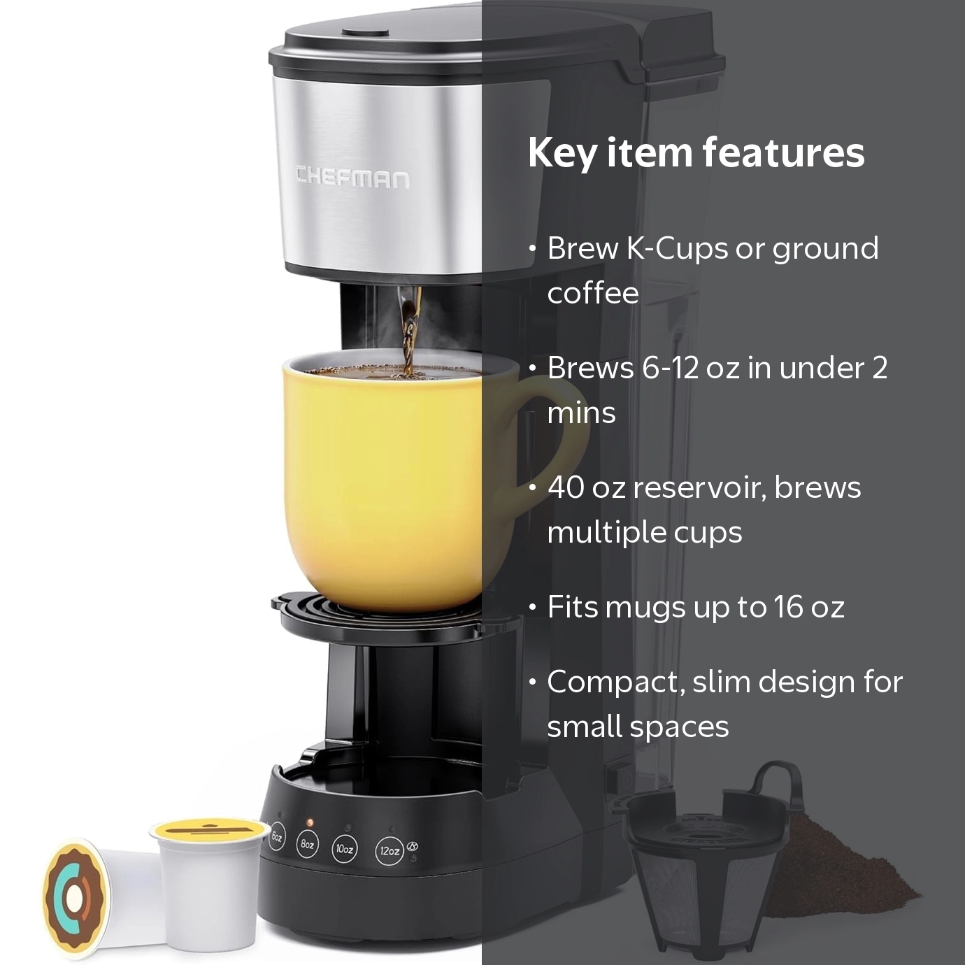 Chefman InstaCoffee Max+ Single Serve Coffee Maker, 40oz Reservoir