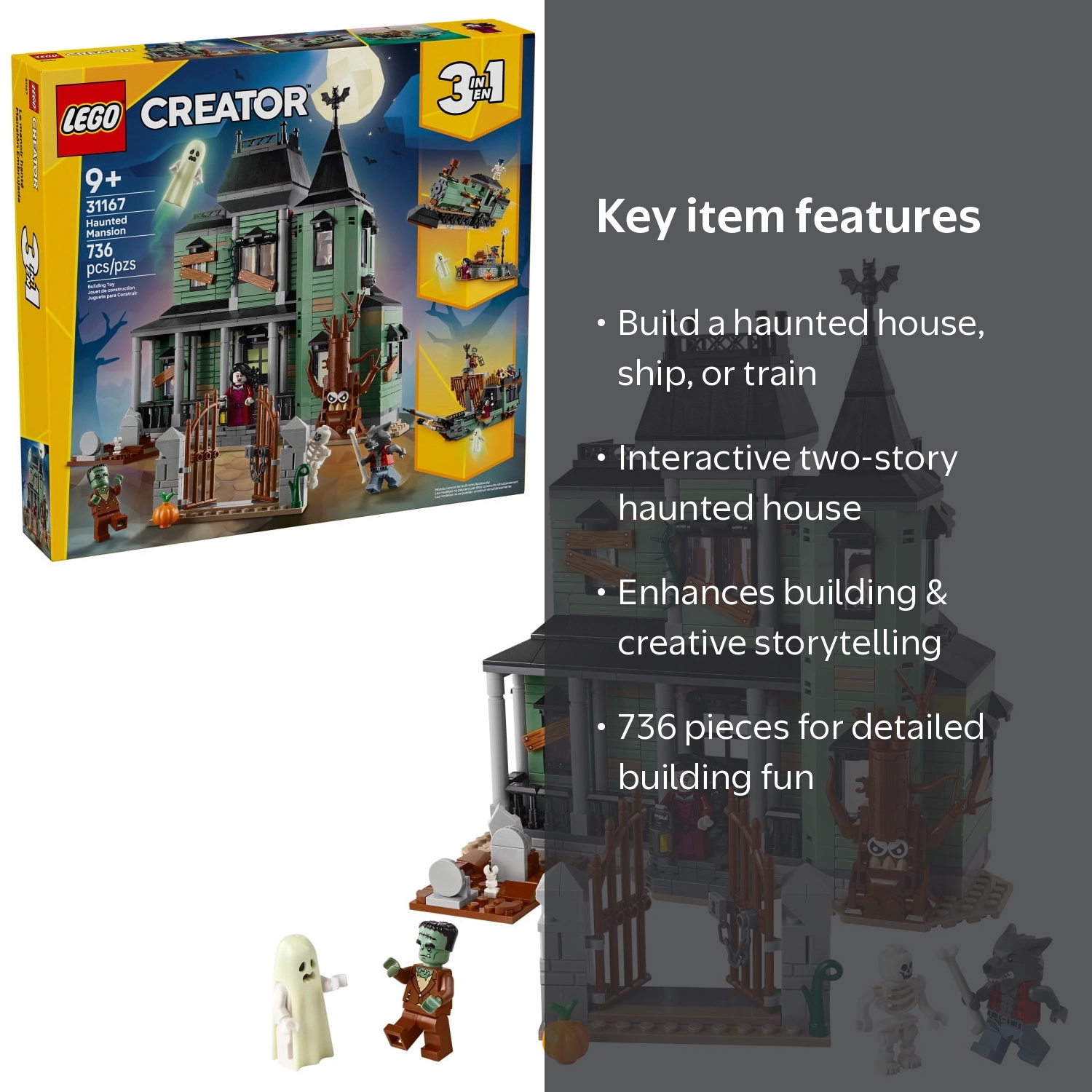LEGO, Haunted Mansion, 736 Pieces, 3-in-1 Building Set - Walmart.com
