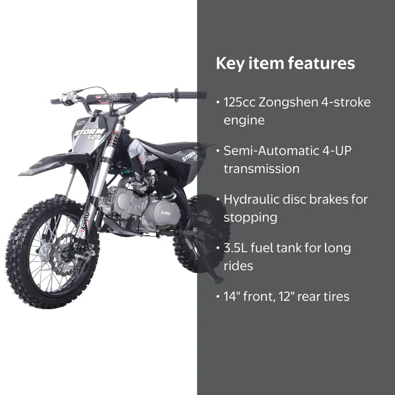 X-Pro 125cc Dirt Bike, 4-Speed Semi-Auto Transmission, Kick Start