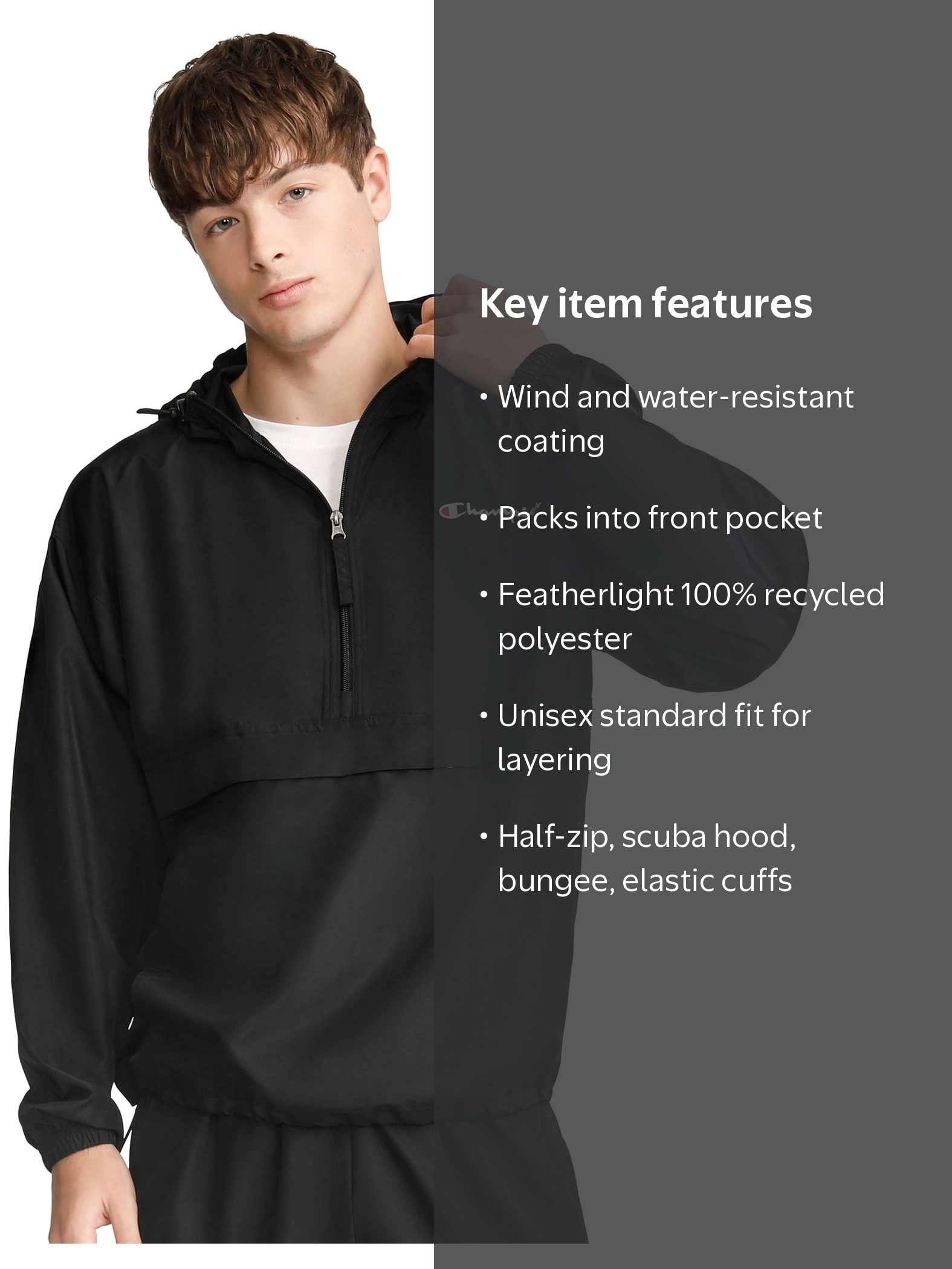 Champion Men's Lightweight Windbreaker Jacket, Water and Wind