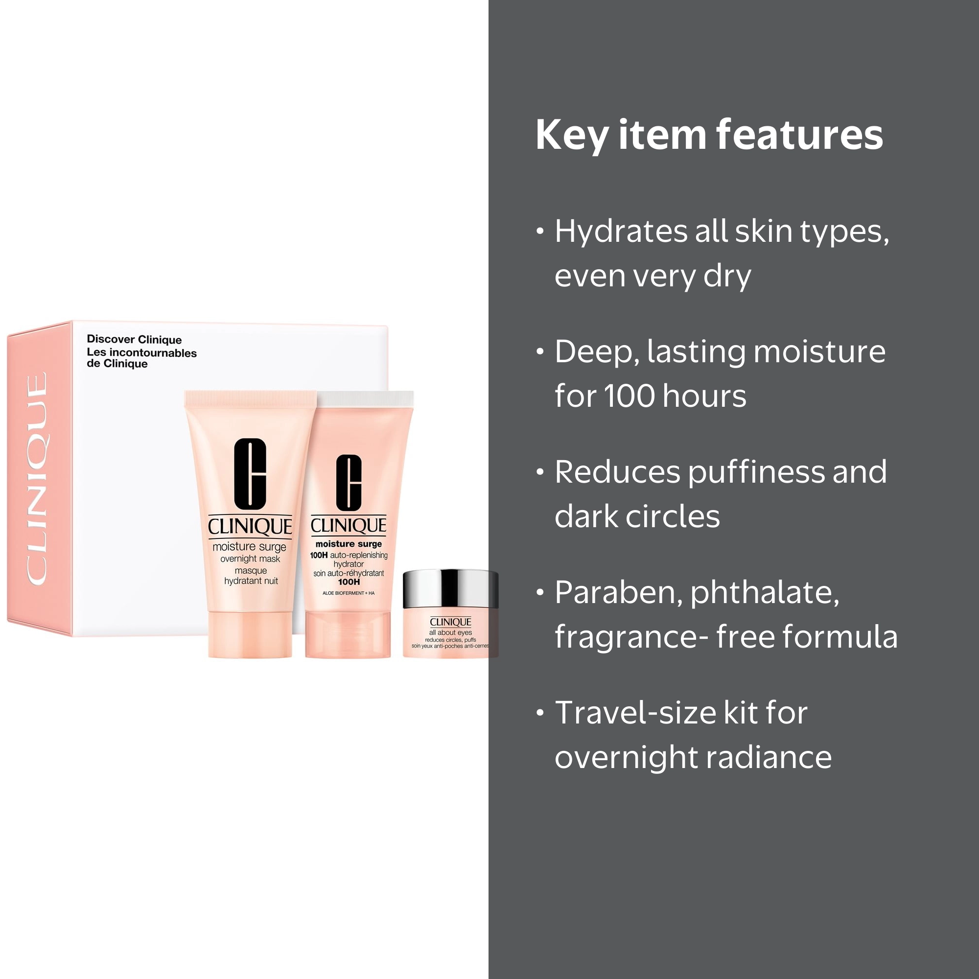 Clinique Discover 3 Piece Set, Moisture Surge 100H 1.0oz