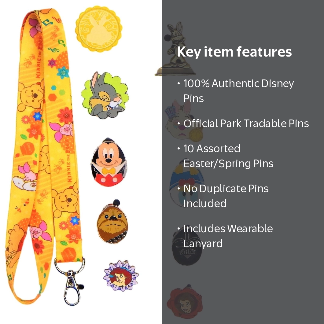 Easter Set with 1 Lanyard and 10 Assorted Disney Park Trading Pins