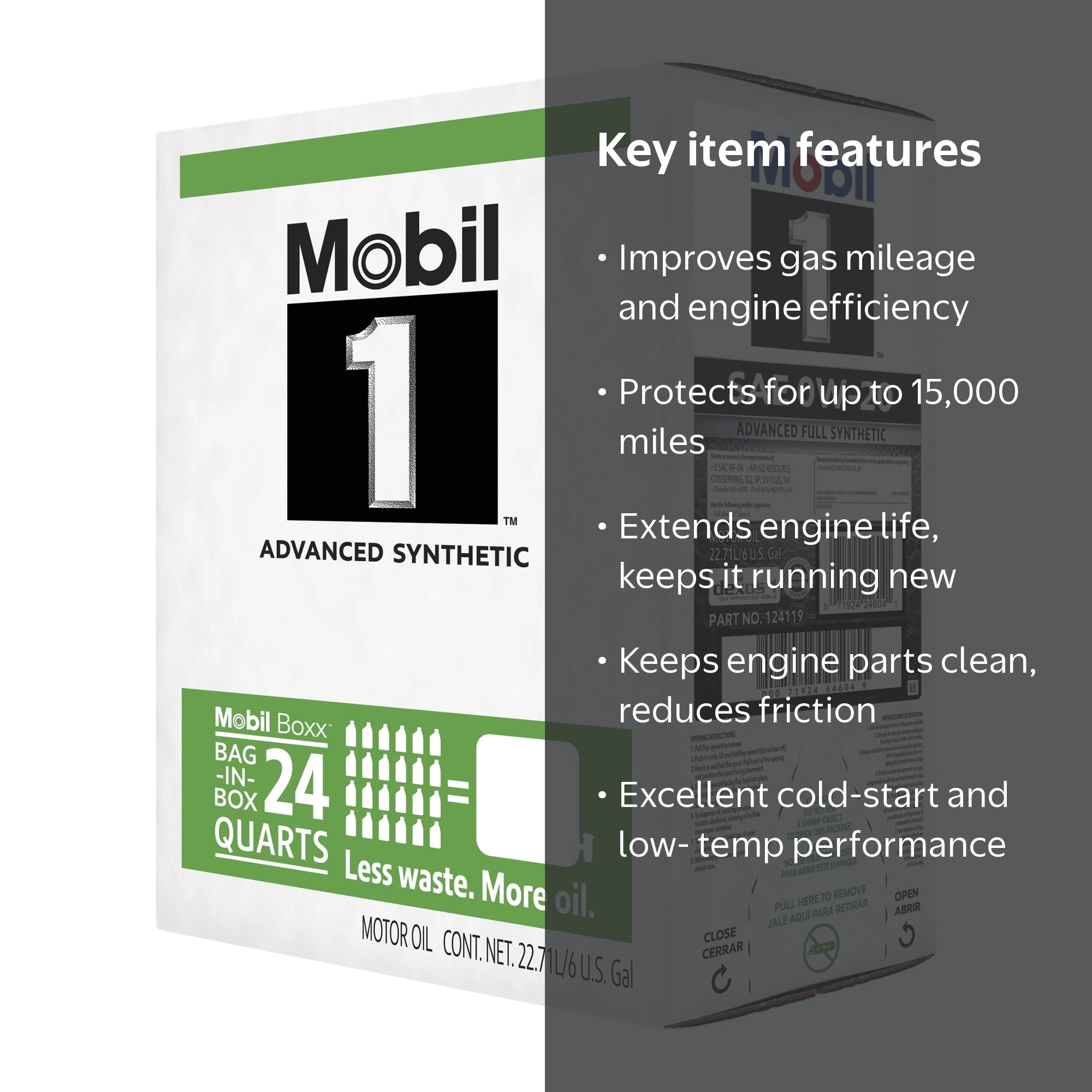Mobil 1 Advanced Fuel Economy Full Synthetic Motor Oil 0W-20, 6